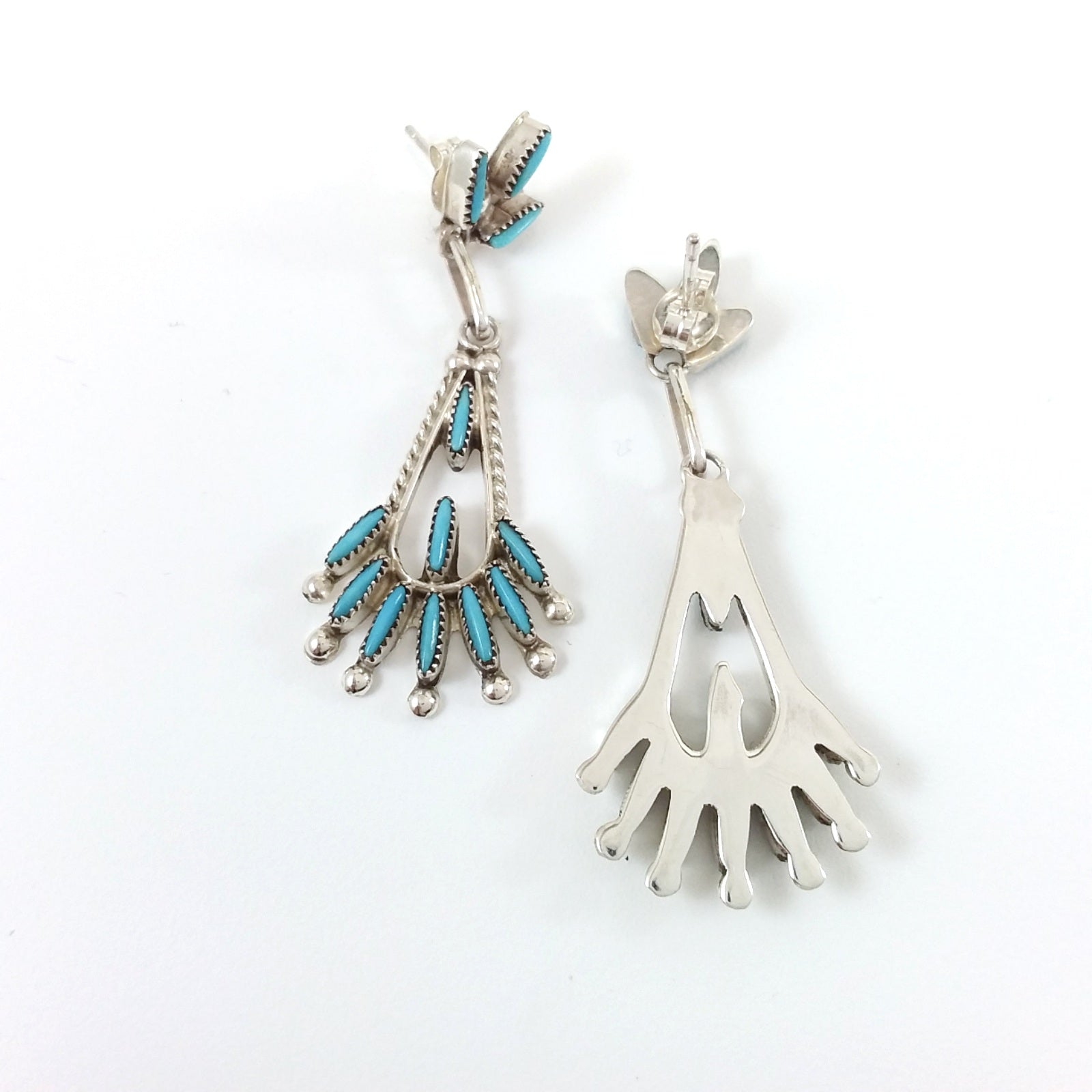 Zuni turquoise sterling silver needlepoint earrings.