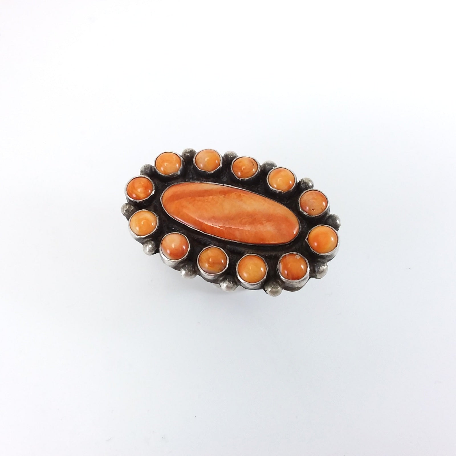 Lee Brown Navajo spiny oyster sterling silver ring.