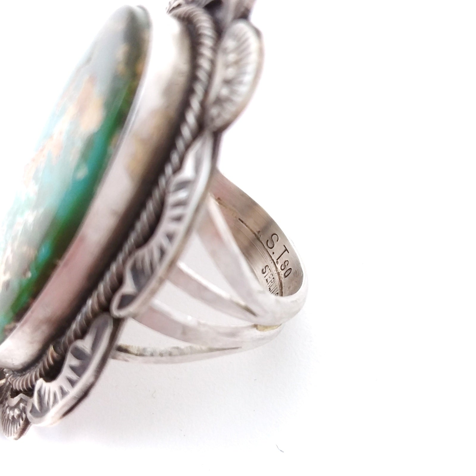 Sheila Tso Navajo green turquoise sterling silver ring.