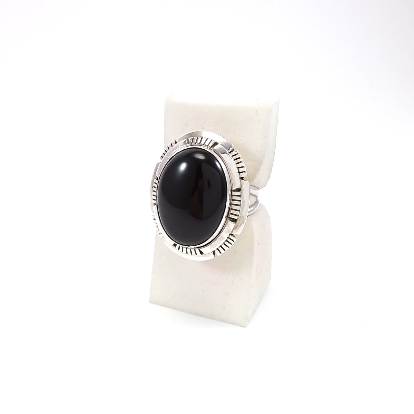 Scott Skeets Navajo onyx sterling silver ring.