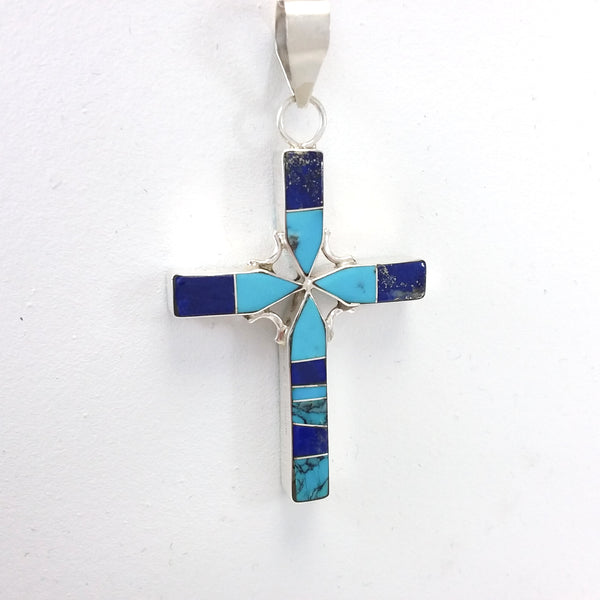 Edison Yazzie Inlay Cross Pendant – Santa Fe Silver Art