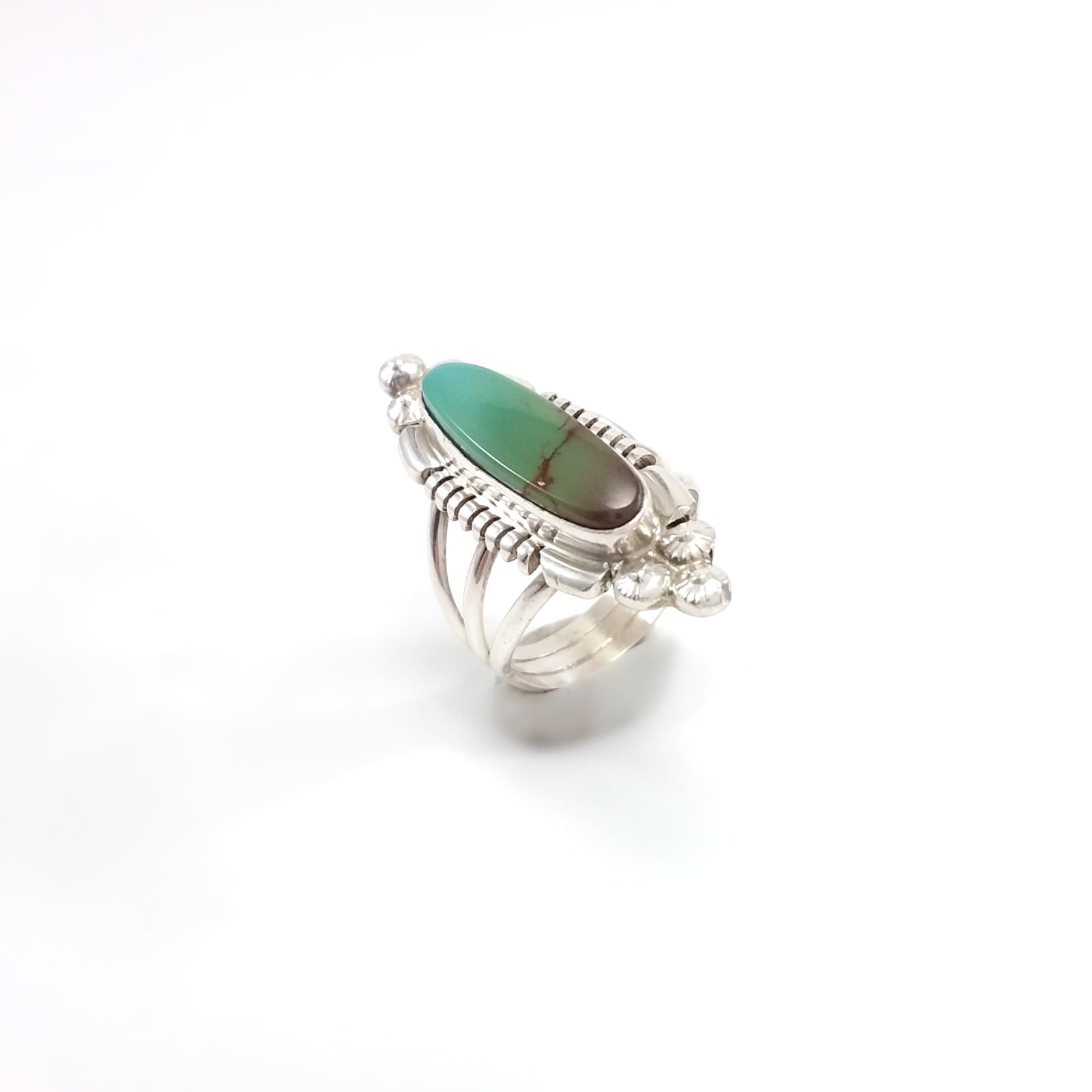 Marie Bahe Navajo green turquoise sterling silver ring, Native American Indian Navajo Jewelry 