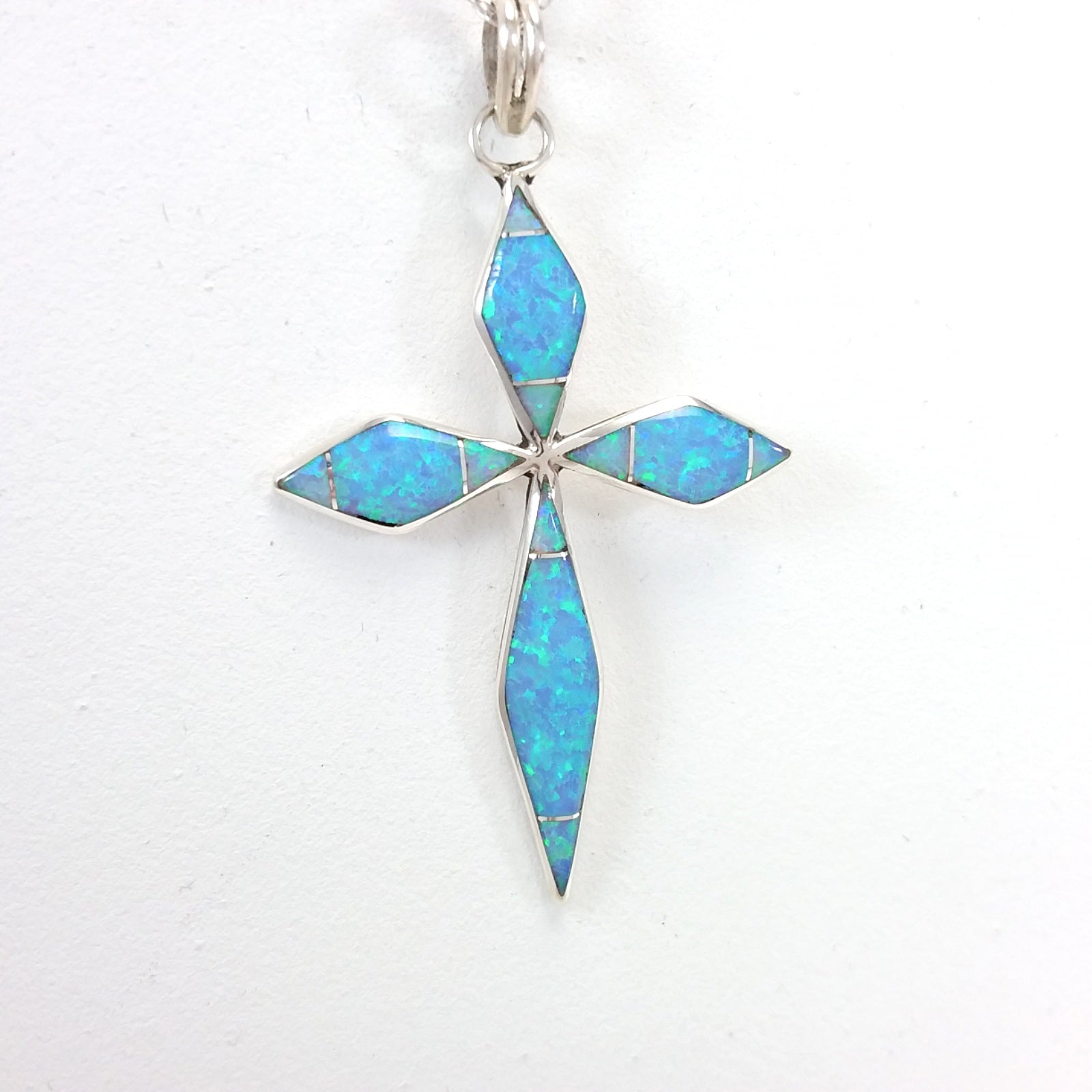 James Kee Zuni Pueblo opal sterling silver inlay cross pendant.