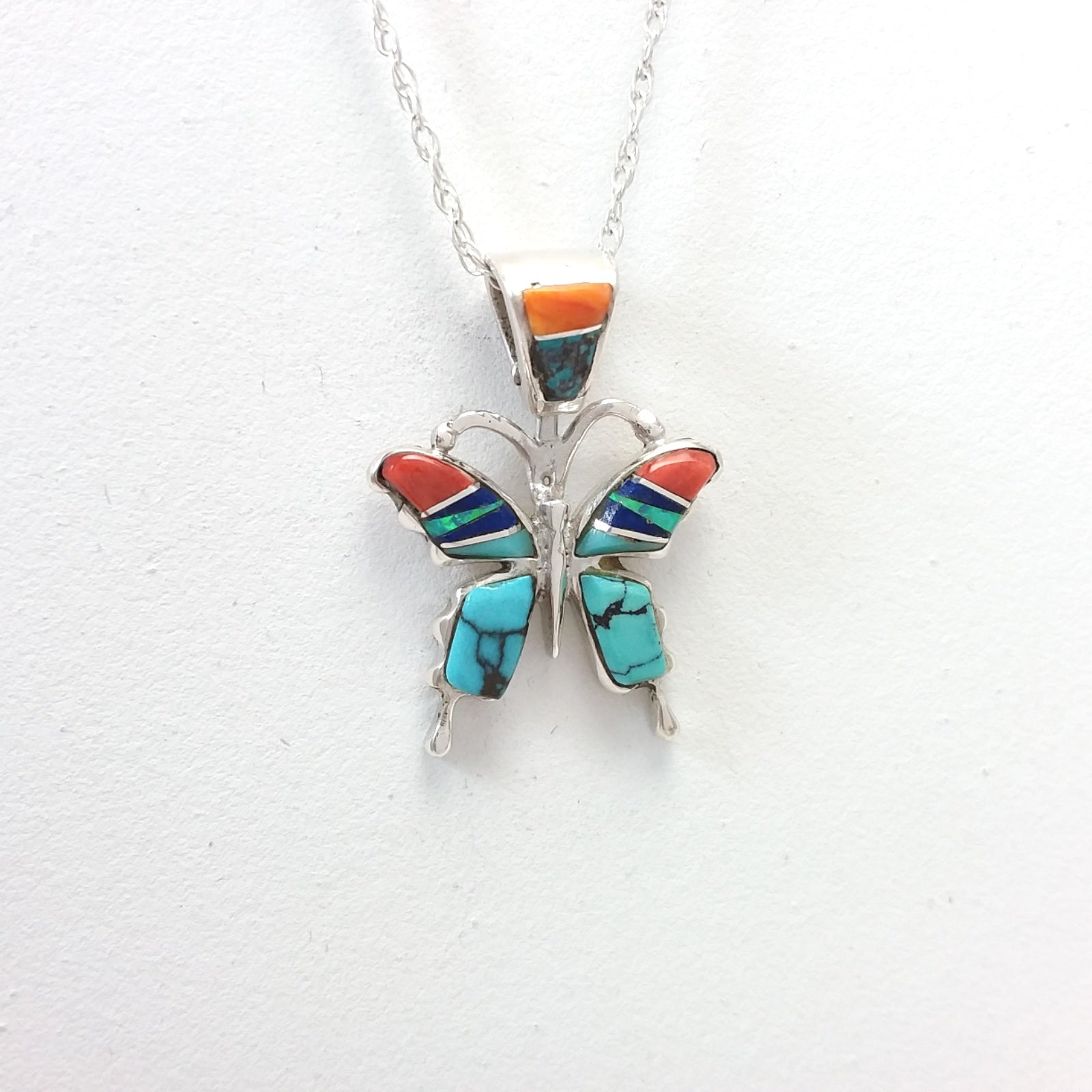 Pricella Smith Navajo turquoise, spiny oyster and lapis sterling silver pendant.