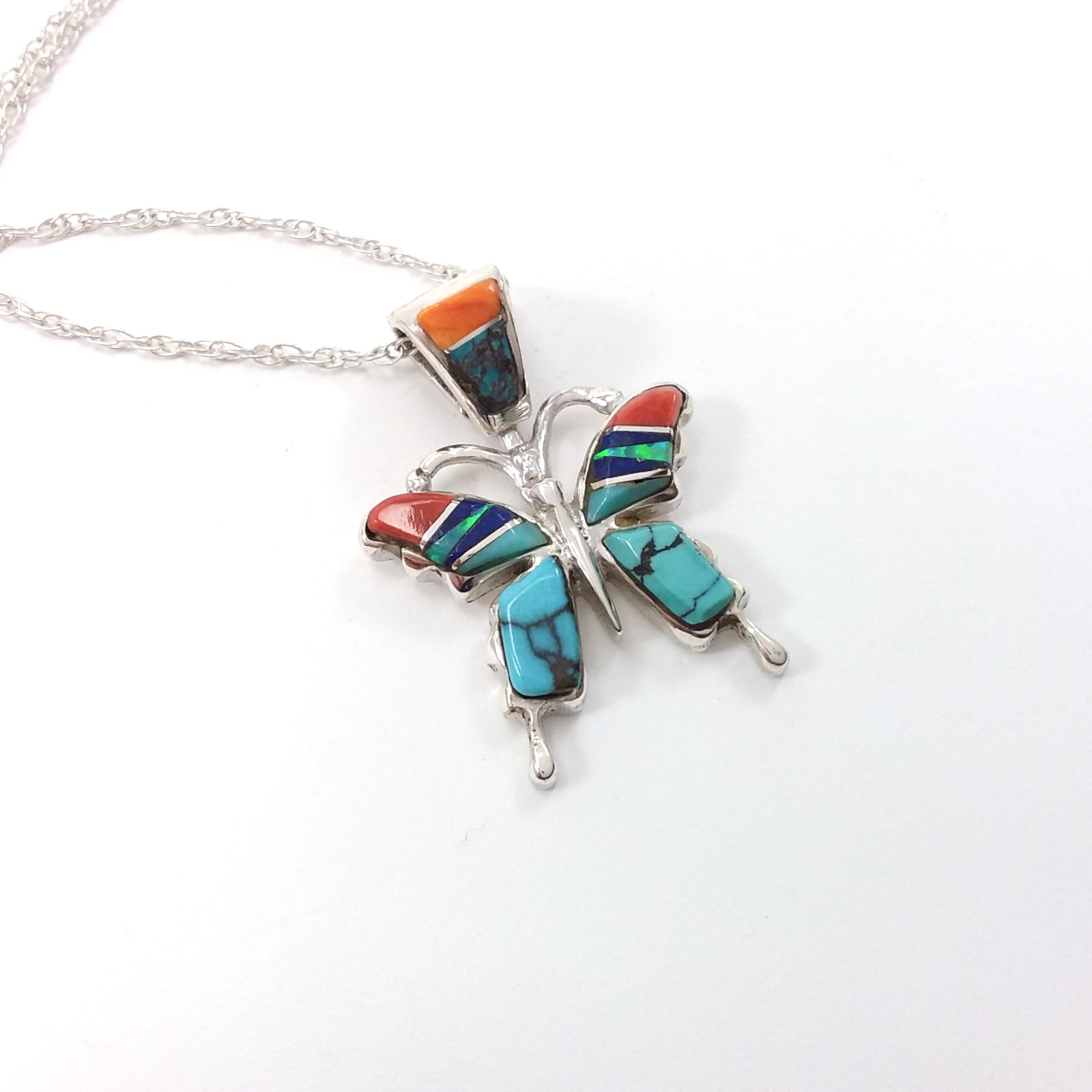 Pricella Smith Navajo turquoise, spiny oyster and lapis sterling silver pendant.