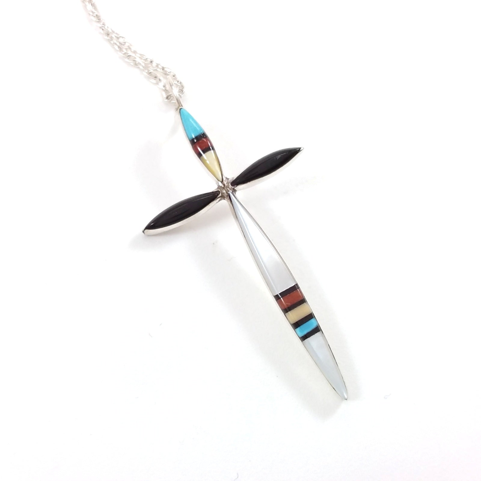 Sylvestor Noche multi stone sterling silver inlay pendant.