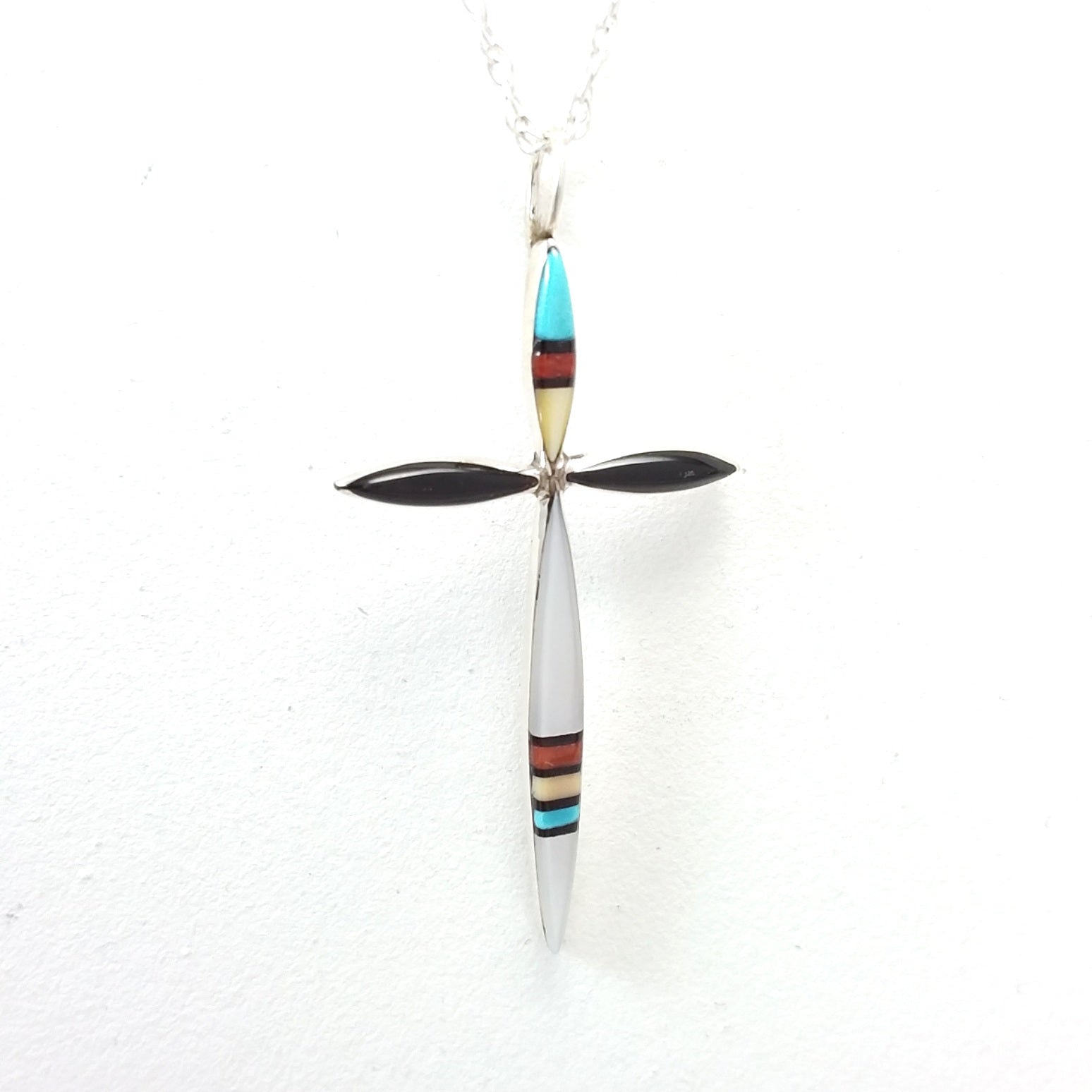 Sylvestor Noche multi stone sterling silver inlay pendant.