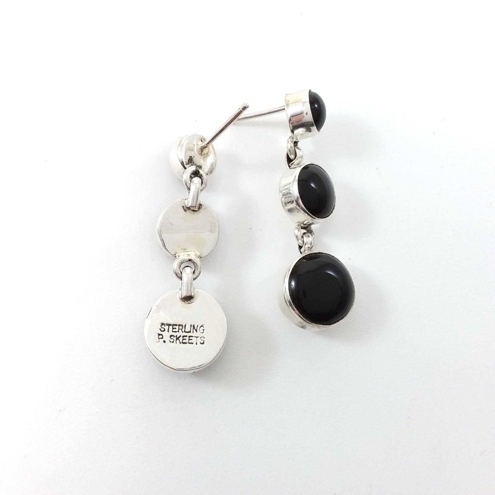 Navajo Peggy Skeets onyx sterling silver earrings.