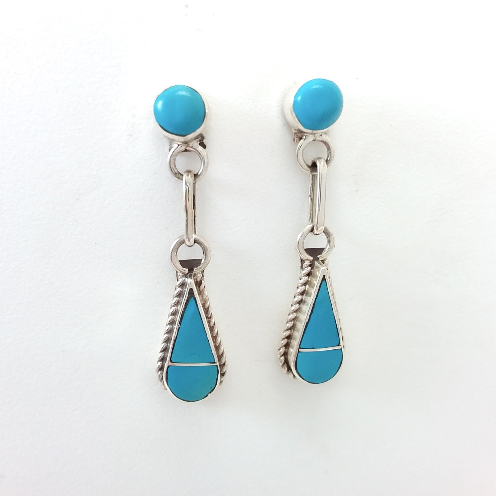 Zuni Velda Nastacio turquoise sterling silver inlay earrings.