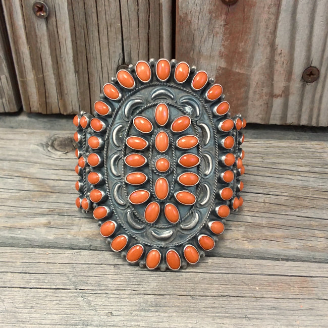 Anthony Skeets Navajo coral sterling silver bracelet.