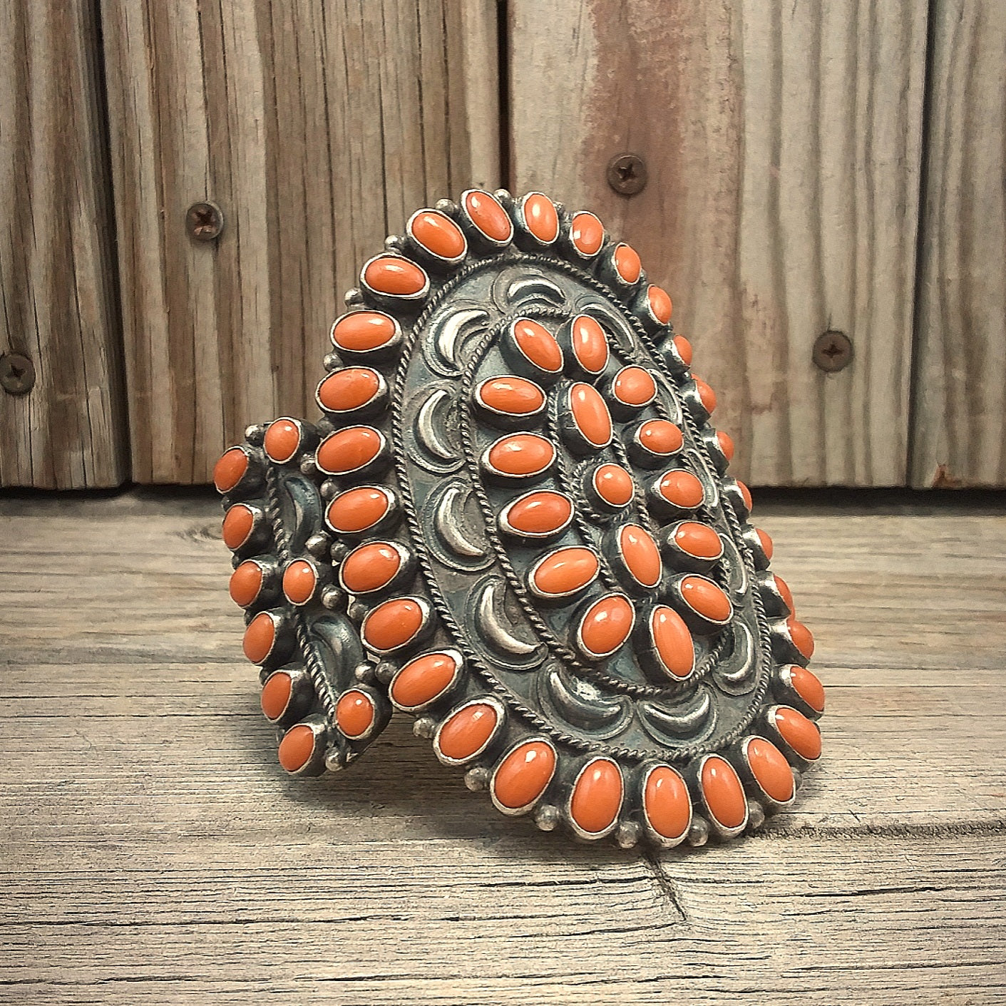 Anthony Skeets Navajo coral sterling silver bracelet.