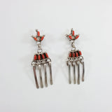 Zuni coral sterling silver needle point earrings.