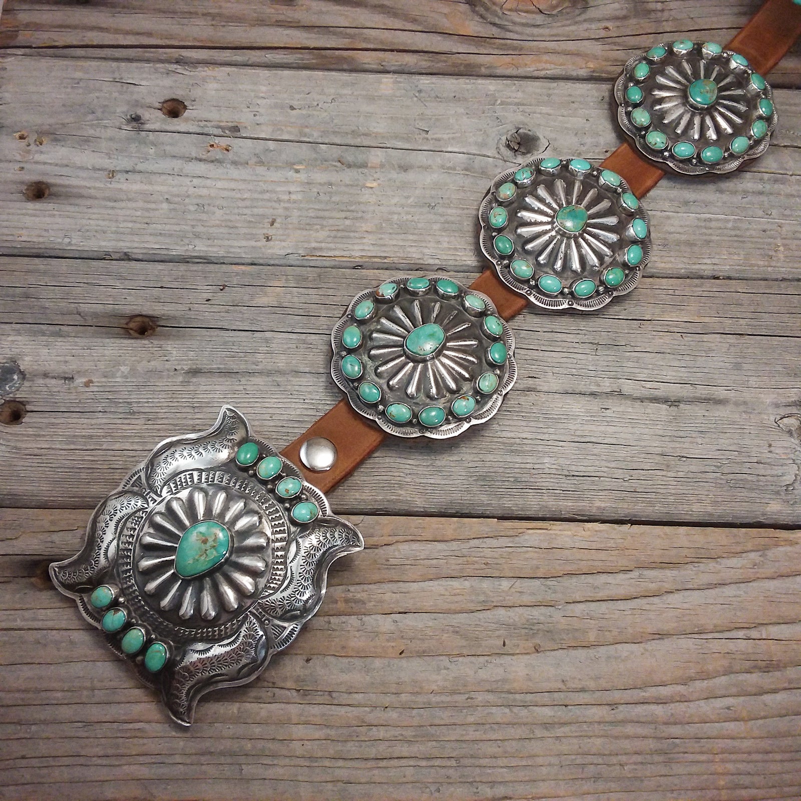 Green Turquoise Concho Belt by Daniel Martinez