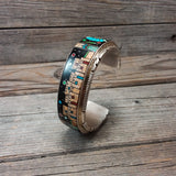 Inlaid Thomas Fransico Kachina Cuff, Pueblo House Bracelet, Inlay Native American Jewelry, Navajo