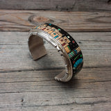 Inlaid Thomas Fransico Kachina Cuff, Pueblo House Bracelet, Inlay Native American Jewelry, Navajo