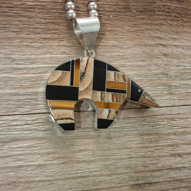 Two-Sided Inlay Bear Pendant by Edison Yazzie