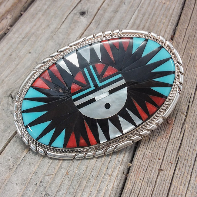 Zuni Inlay Belt Bucke By Larry Leslie