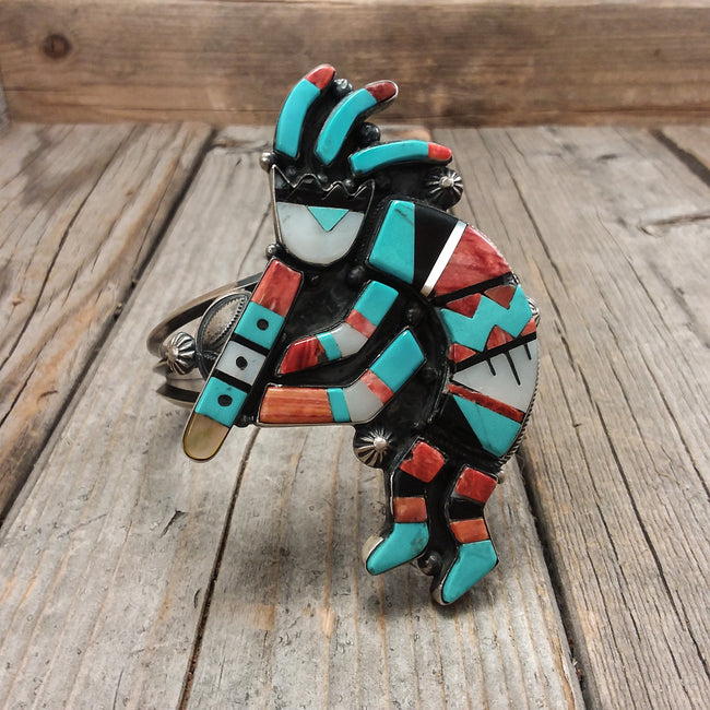 Kokopelli Multi-Stone Inlay Bracelet by Harry Morgan