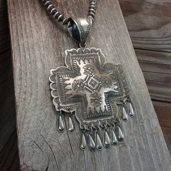 Silver Stamp Cross Pendant By Vincent J. Platero