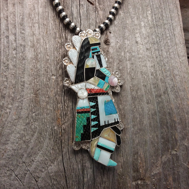 Zuni Inlay Rain Dancer Pendant/Pin by Eldred Martinez