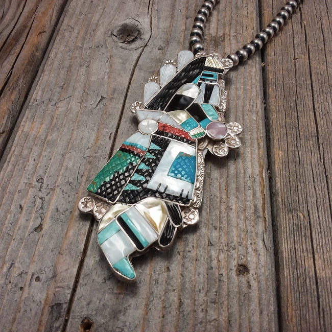 Zuni Inlay Rain Dancer Pendant/Pin by Eldred Martinez