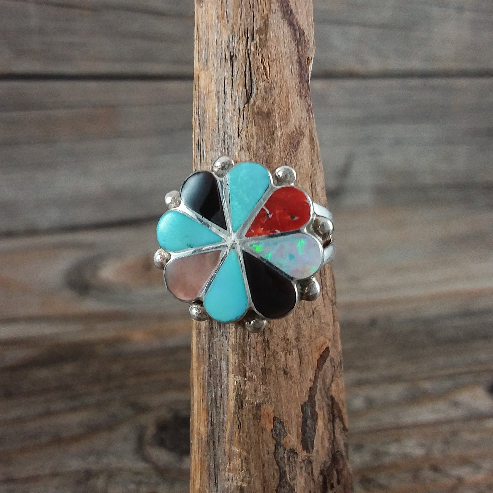 D.S. Zuni Inlay Clover Ring