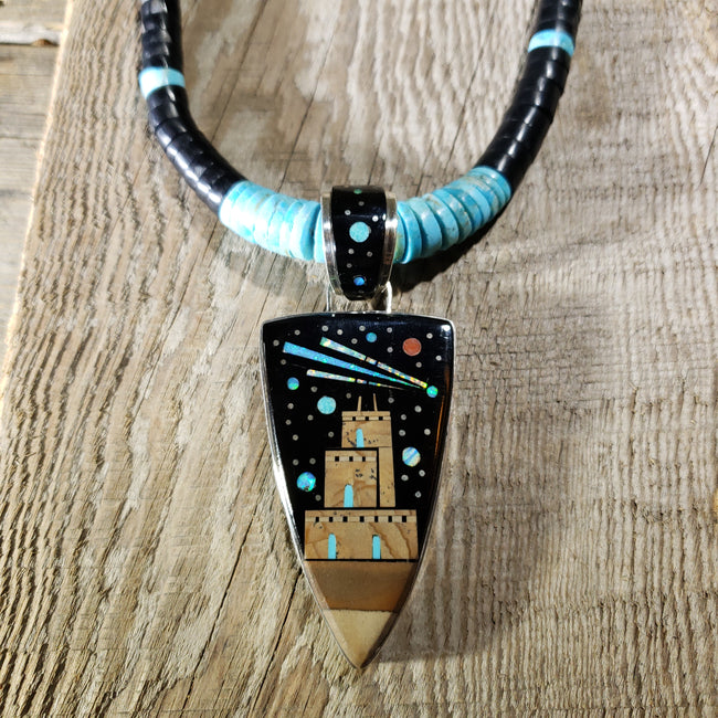 Pueblo Scene Pendant by Merle House Jr