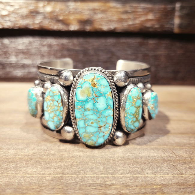 Kingman Turquoise & Sterling Silver Cuff Bracelet | Native American Indian | Guy Hoskie