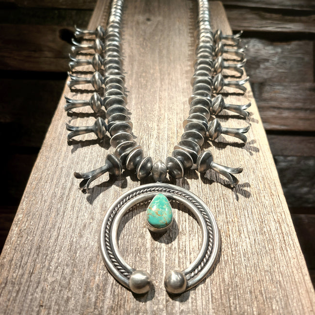 Turquoise Patina Squash Blossom Necklace