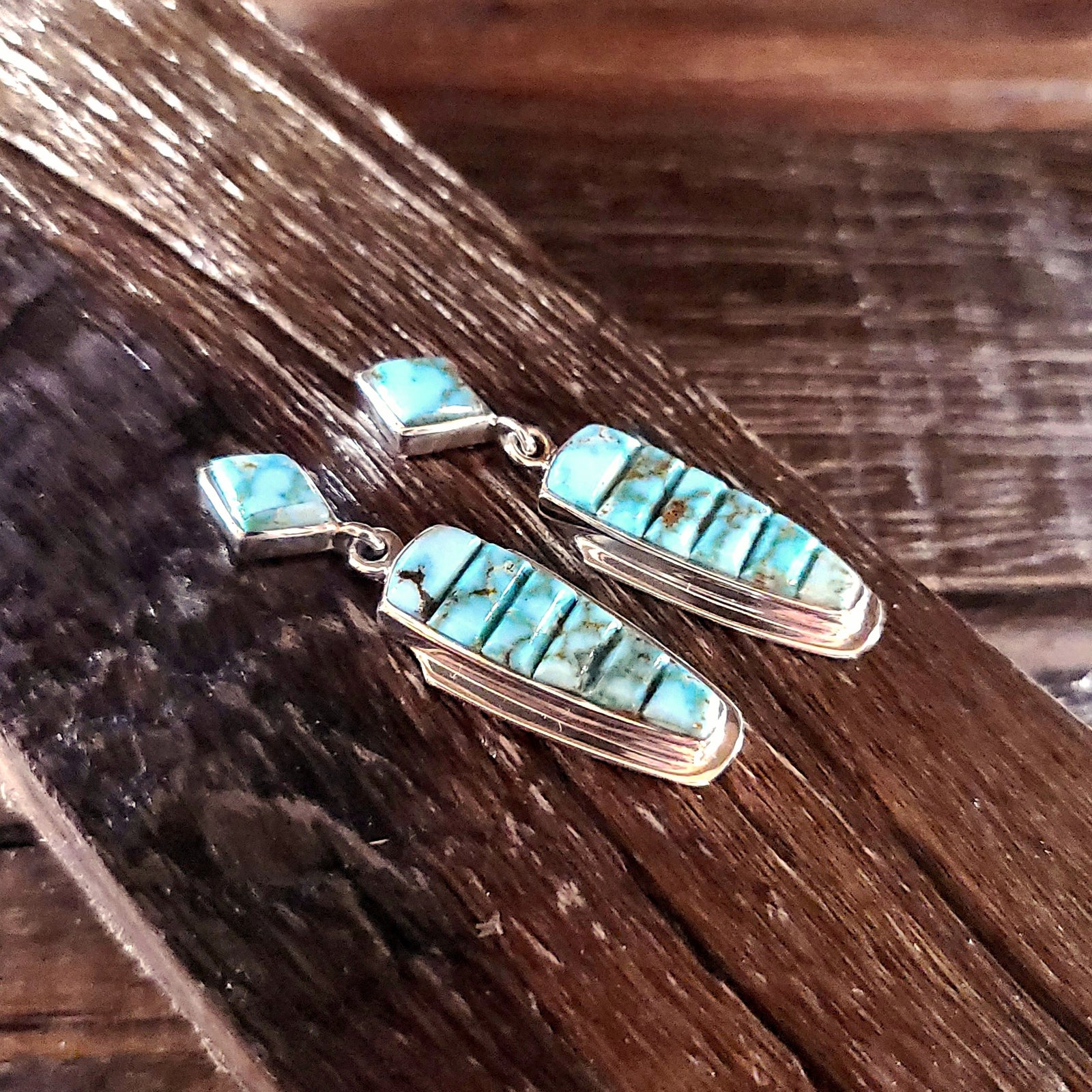 Kingman Turquoise | Sterling Silver - Navajo | Julius Burbank | Native American Indian - Earrings