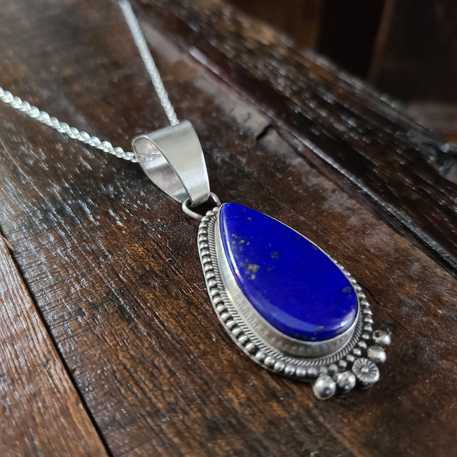 Lapis | Sterling Silver | Pendant - Native American Indian | Navajo - Esther Spencer