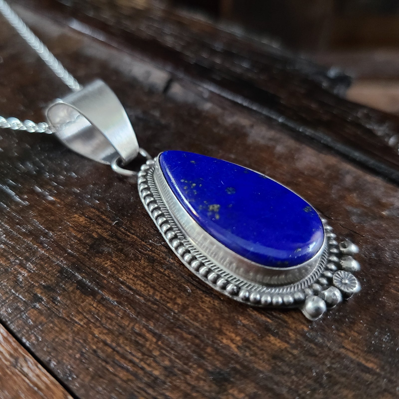 Lapis | Sterling Silver | Pendant - Native American Indian | Navajo - Esther Spencer