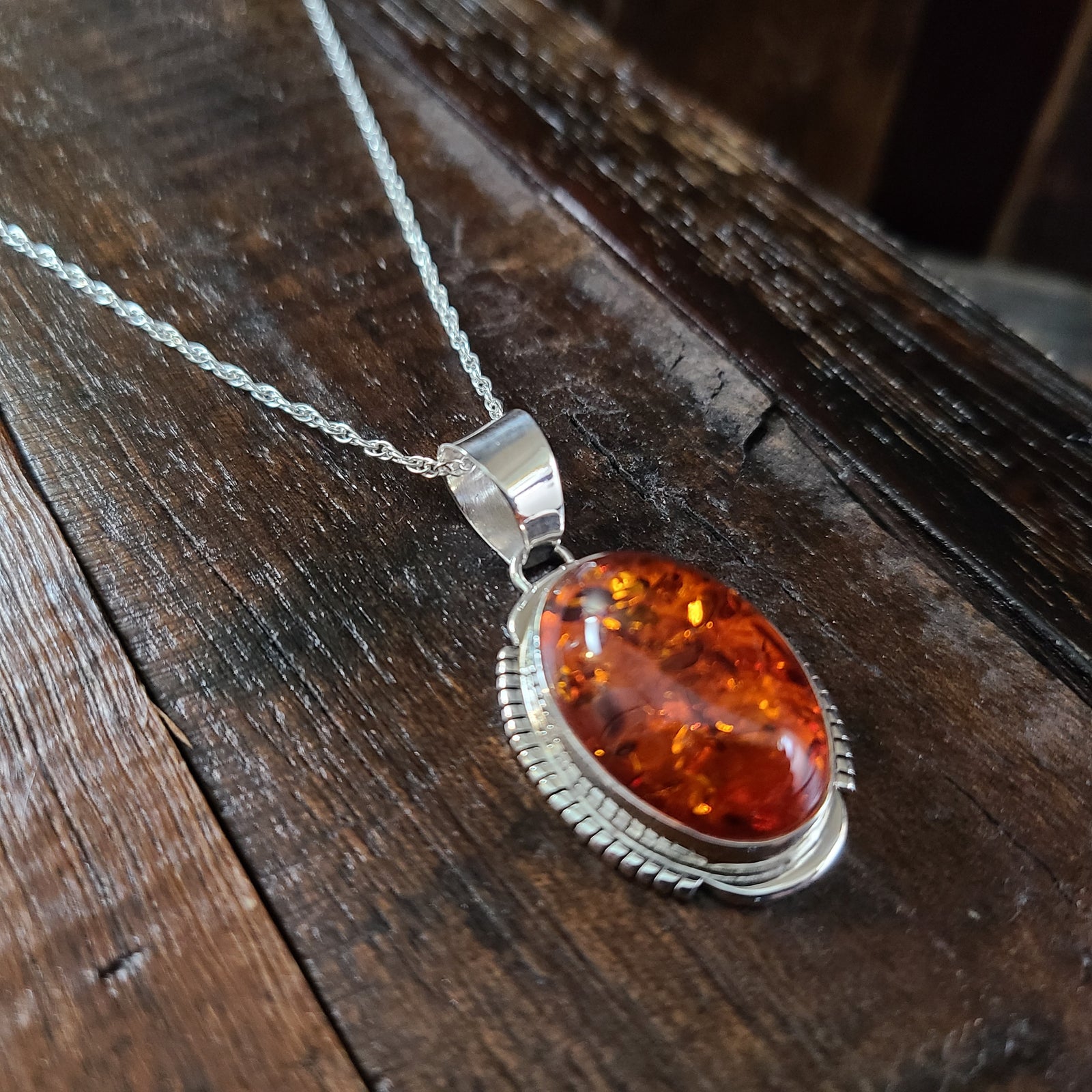 Amber | Sterling Silver | Pendant - Native American Indian | Navajo - Larry Yazzie