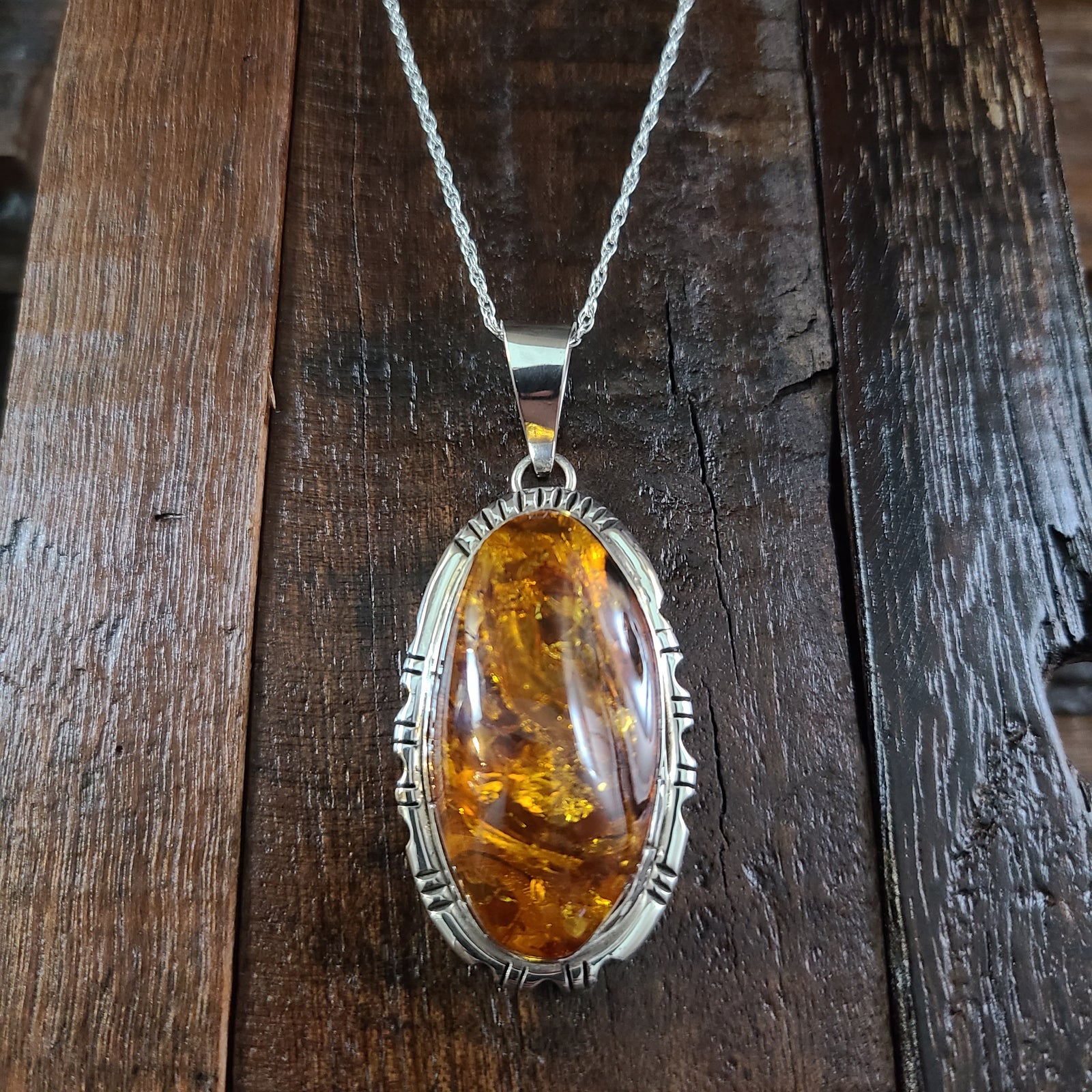 Amber | Sterling Silver | Pendant - Native American Indian | Navajo