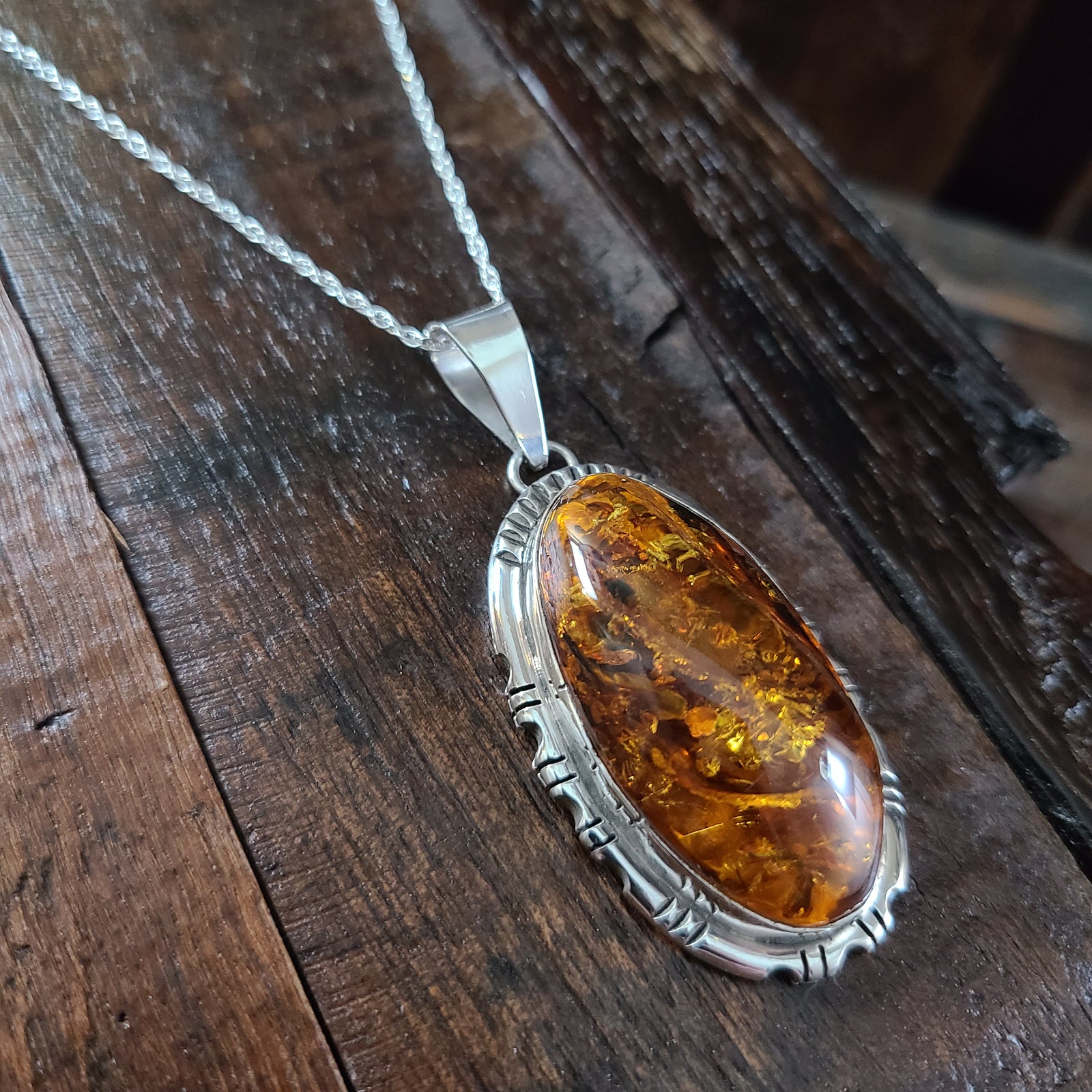 Amber | Sterling Silver | Pendant - Native American Indian | Navajo