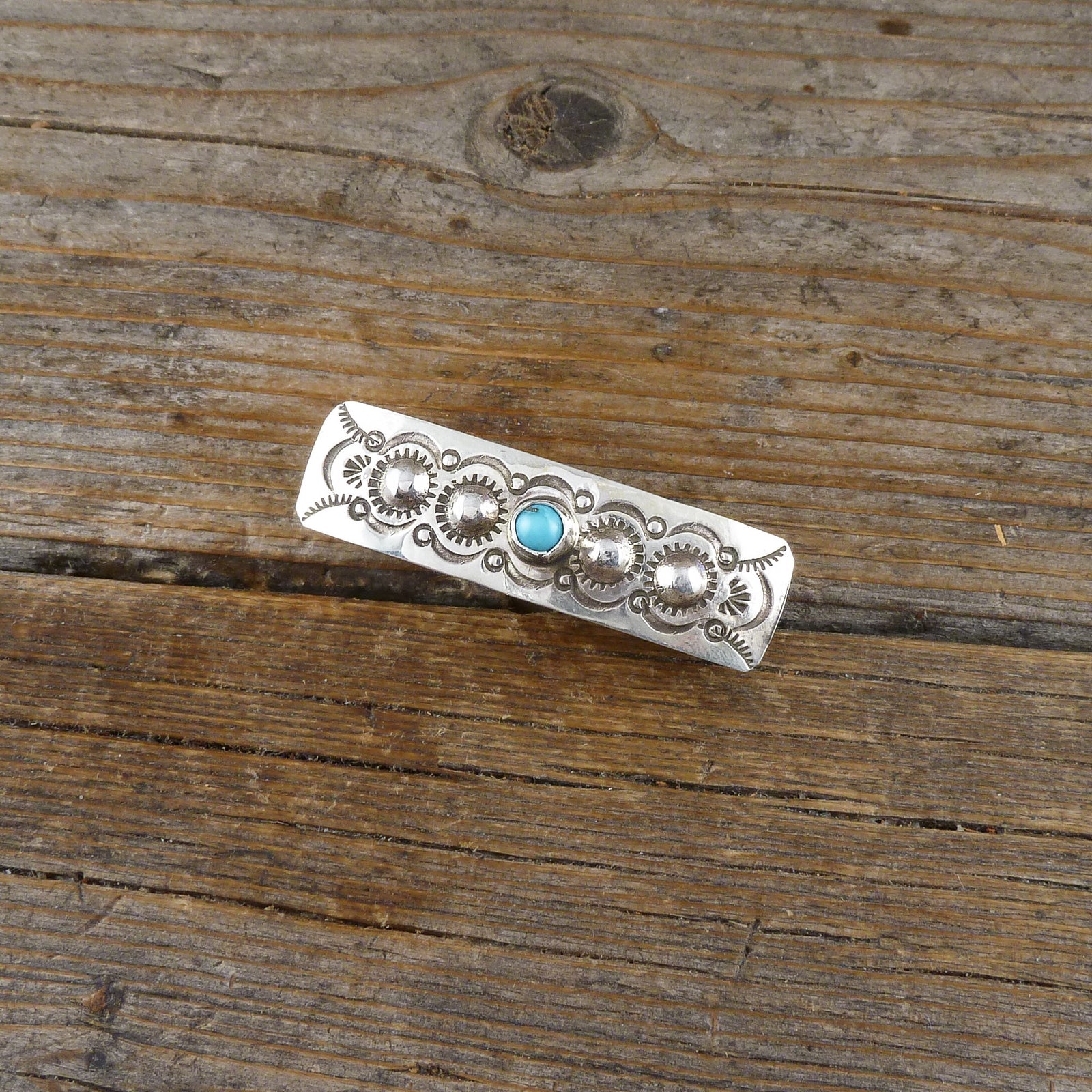 Jennie Blackgoat Turquoise Silver Stamp Hair Clip